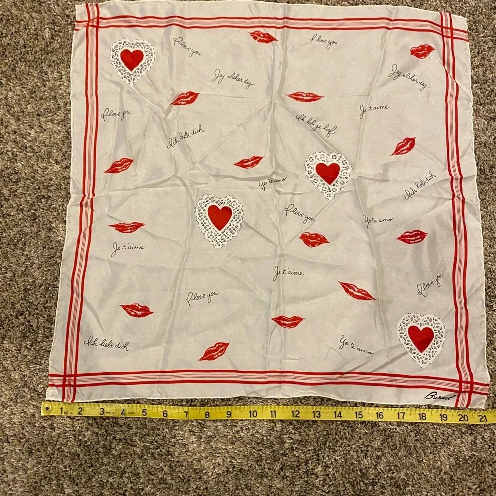 Heart & Lip Print Square Scarf - Red on Ivory - Picture 7 of 9